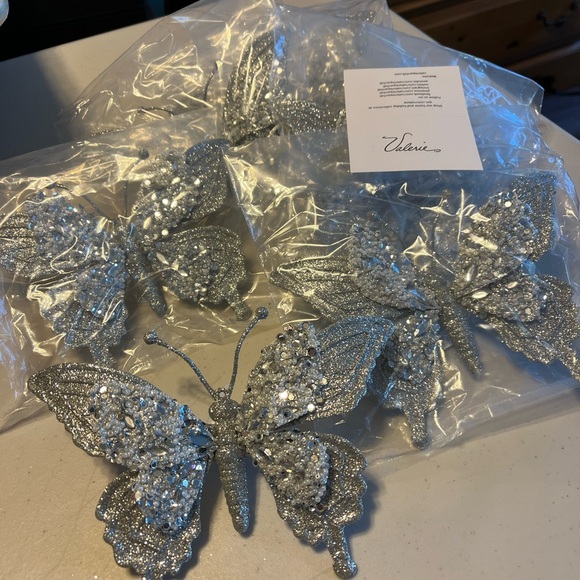 6 Silver Glitter Butterfly ornament clip ons. Qvc. Valerie part. Brand new - Picture 4 of 5